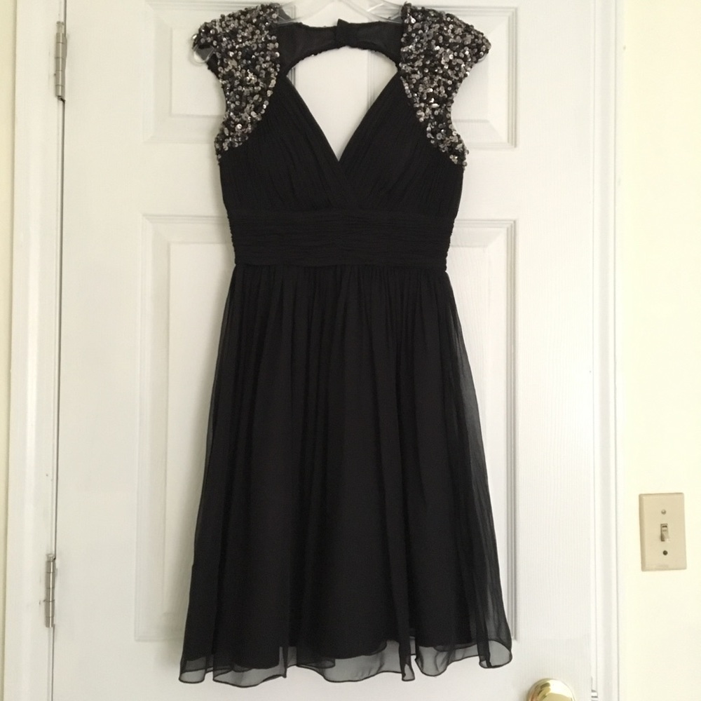 SCALA BLACK SEQUIN CAP SLEEVE DRESS SIZE 0 X-SMALL